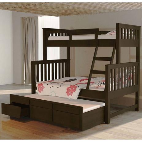 Treliche com Cama de Casal Madeira Maciça com 3 Gavetas Castanho - Saraiva Menor preço em Treliche com Cama de Casal Madeira Maciça com 3 Gavetas Castanho - Saraiva
