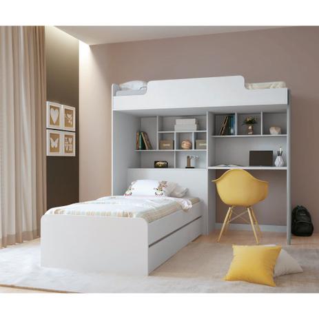 Treliche Office Teen New com Báu e Escrivaninha - Branco - Santos andirá Menor preço em Treliche Office Teen New com Báu e Escrivaninha - Branco - Santos andirá