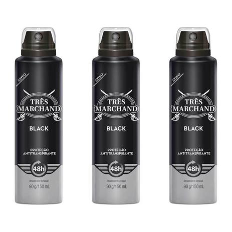 Très Marchand Black Desodorante Aerosol 150ml (Kit C/03) - Tres marchand Menor preço em Très Marchand Black Desodorante Aerosol 150ml (Kit C/03) - Tres marchand