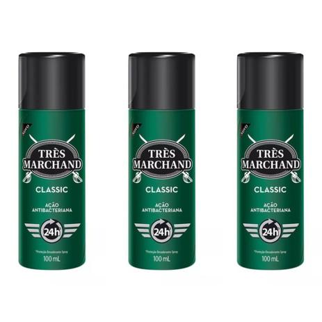Très Marchand Classic Desodorante Spray 100ml (Kit C/03) - Tres marchand Menor preço em Très Marchand Classic Desodorante Spray 100ml (Kit C/03) - Tres marchand