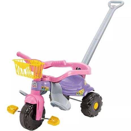 Triciclo Infantil rosa com Empurrador E Protetor Motoca - Magic