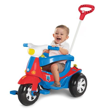 Triciclo velotri 3 em 1 passeio, pedal e elétrico azul - calesita Menor preço em Triciclo velotri 3 em 1 passeio, pedal e elétrico azul - calesita