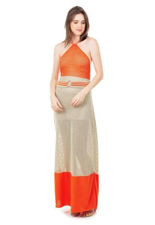 vestido longo tricot listrado