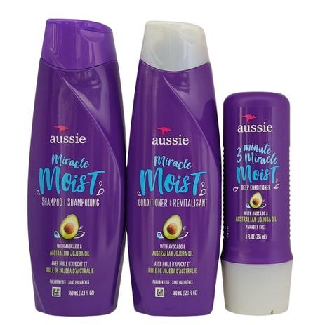 Trio Aussie Moist - Shampoo + Condicionador 360ml + Máscara 236ml Menor preço em Trio Aussie Moist - Shampoo + Condicionador 360ml + Máscara 236ml