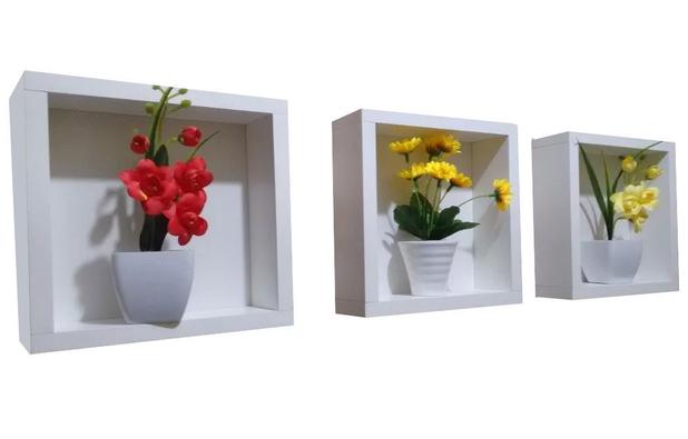 Trio De Nichos Quadrinho P/ Enfeites 3 Pecas= 20x20x06 Mdf branco - Virtude móveis Menor preço em Trio De Nichos Quadrinho P/ Enfeites 3 Pecas= 20x20x06 Mdf branco - Virtude móveis