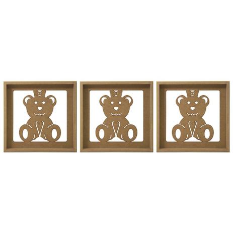 Trio de Quadros Decorativo 3D Ursinha com Laço - MDF a Laser - Palácio da arte Menor preço em Trio de Quadros Decorativo 3D Ursinha com Laço - MDF a Laser - Palácio da arte