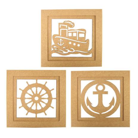 Trio de Quadros Decorativo em MDF Marinheiro 30x30cm - Palácio da Arte Menor preço em Trio de Quadros Decorativo em MDF Marinheiro 30x30cm - Palácio da Arte