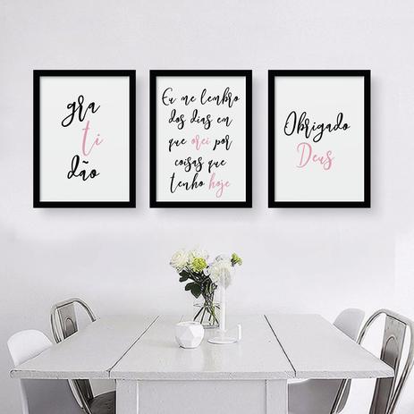 Trio de quadros decorativos - Gratidão a Deus - Dama arteira Menor preço em Trio de quadros decorativos - Gratidão a Deus - Dama arteira