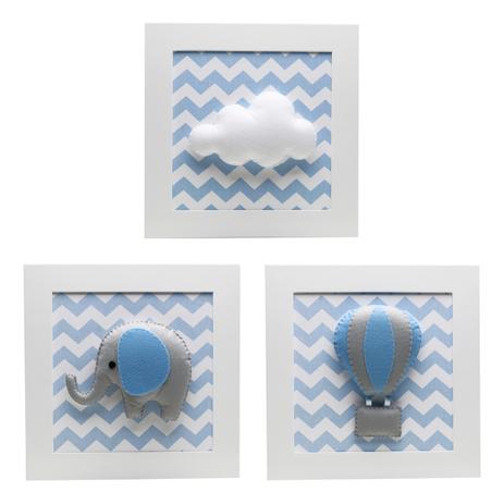 Trio De Quadros Elefante Balão Azul Quarto Bebê Infantil Menino - Potinho de mel Menor preço em Trio De Quadros Elefante Balão Azul Quarto Bebê Infantil Menino - Potinho de mel