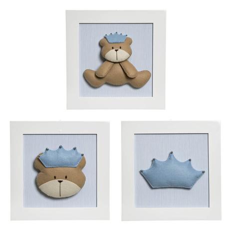 Trio De Quadros Urso Príncipe Quarto Bebê Infantil Menino - Potinho de mel Menor preço em Trio De Quadros Urso Príncipe Quarto Bebê Infantil Menino - Potinho de mel