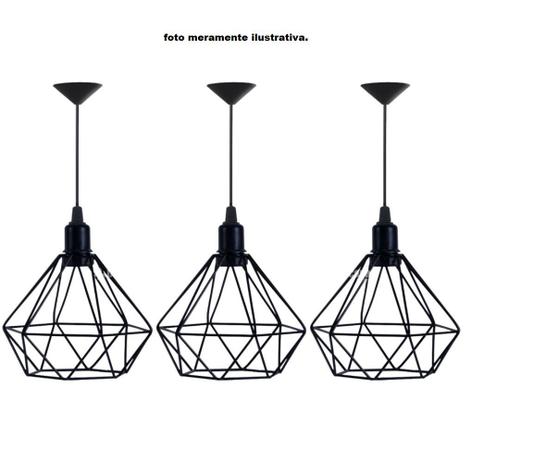 Trio Lustre Luminária Pendente Aramado Diamante Preto (3UN. Bocal Individual) - PLUGLAR Menor preço em Trio Lustre Luminária Pendente Aramado Diamante Preto (3UN. Bocal Individual) - PLUGLAR