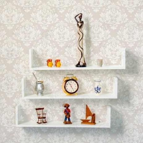 Trio Prateleiras U Estante Livros Nichos Mdf Branco 15mm - Kelan Menor preço em Trio Prateleiras U Estante Livros Nichos Mdf Branco 15mm - Kelan