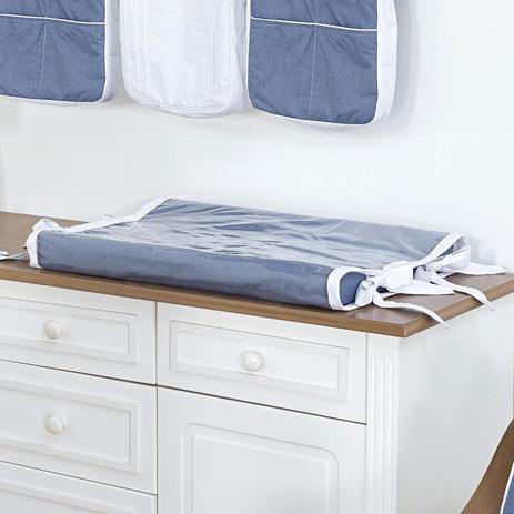 Trocador de Fraldas Anatômico para Bebê Plastificado Chambray Azul Jeans e Branco - Aime Menor preço em Trocador de Fraldas Anatômico para Bebê Plastificado Chambray Azul Jeans e Branco - Aime