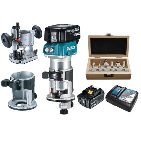 Tupia à Bateria 18V DRT50RMJX2-P + Kit de Fresas 1/4 - D-53578 - Makita Menor preço em Tupia à Bateria 18V DRT50RMJX2-P + Kit de Fresas 1/4 - D-53578 - Makita