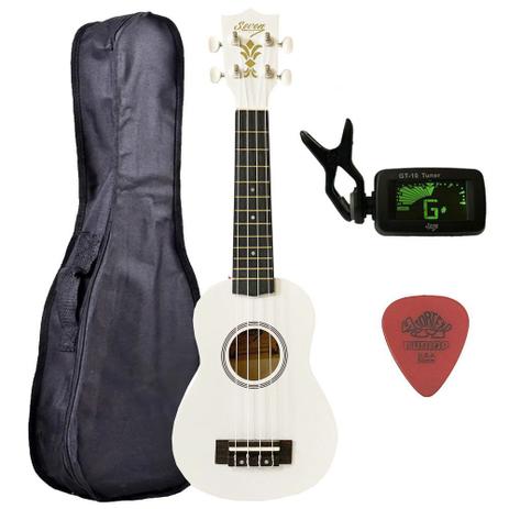 Ukulele Branco Seven Soprano Suk-07 Wh C/ Capa e Afinador Menor preço em Ukulele Branco Seven Soprano Suk-07 Wh C/ Capa e Afinador