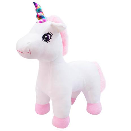 Unicórnio branco em pé chifre colorido 50cm - pelúcia - Village Menor preço em Unicórnio branco em pé chifre colorido 50cm - pelúcia - Village