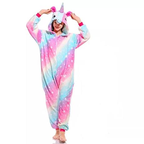 Unicórnio Estrelas Arco Íris Rosa Orelhas Rosa Adulto Pijama Kigurumi  Macacão Fantasia - OEM - Outros Moda e Acessórios - Magazine Luiza