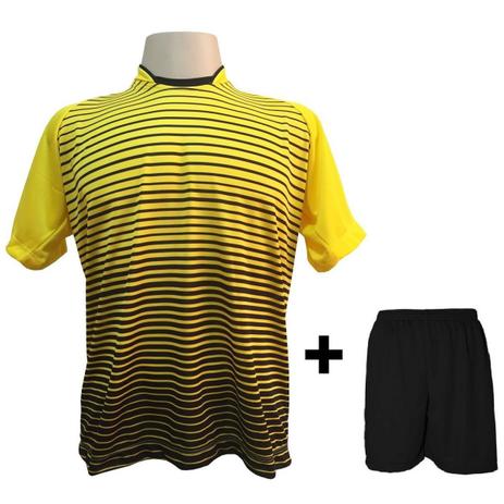 Uniforme Esportivo com 12 camisas modelo City Amarelo/Preto + 12 calções modelo Madrid Preto + Brindes - Play fair Menor preço em Uniforme Esportivo com 12 camisas modelo City Amarelo/Preto + 12 calções modelo Madrid Preto + Brindes - Play fair