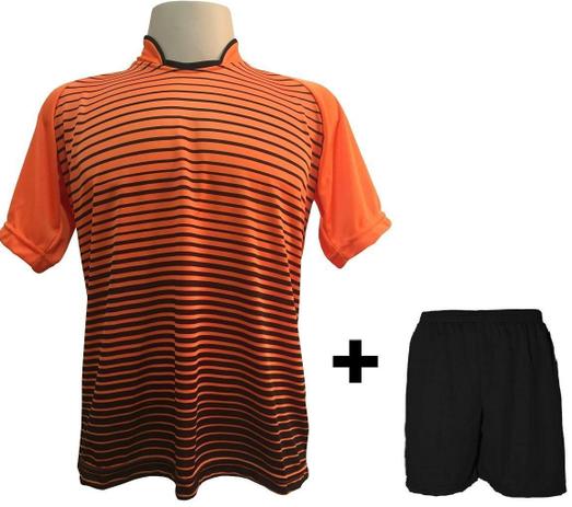 Uniforme Esportivo com 12 camisas modelo City Laranja/Preto + 12 calções modelo Madrid Preto + Brindes - Play fair Menor preço em Uniforme Esportivo com 12 camisas modelo City Laranja/Preto + 12 calções modelo Madrid Preto + Brindes - Play fair
