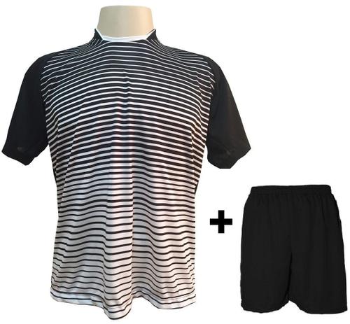 Uniforme Esportivo com 12 camisas modelo City Preto/Branco + 12 calções modelo Madrid Preto + Brindes - Play fair Menor preço em Uniforme Esportivo com 12 camisas modelo City Preto/Branco + 12 calções modelo Madrid Preto + Brindes - Play fair