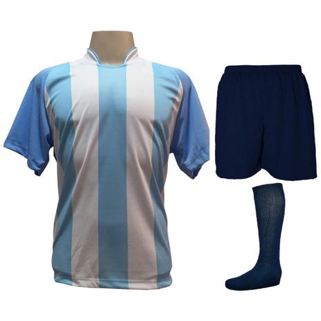 Uniforme Esportivo com 12 Camisas modelo Milan Celeste/Branco + 12 Calções modelo Madrid Marinho + 12 Pares de meiões Marinho - Play fair Menor preço em Uniforme Esportivo com 12 Camisas modelo Milan Celeste/Branco + 12 Calções modelo Madrid Marinho + 12 Pares de meiões Marinho - Play fair