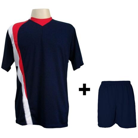 Menor preço em Uniforme Esportivo com 14 camisas modelo PSG Marinho/Vermelho/Branco + 14 calções modelo Madrid Marinho + Brindes - Gazza