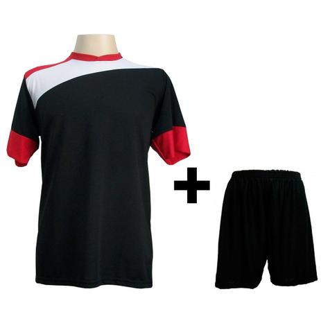 Uniforme Esportivo com 14 camisas modelo Sporting Preto/Branco/Vermelho + 14 calções modelo Madrid Preto + Brindes - Gazza Menor preço em Uniforme Esportivo com 14 camisas modelo Sporting Preto/Branco/Vermelho + 14 calções modelo Madrid Preto + Brindes - Gazza