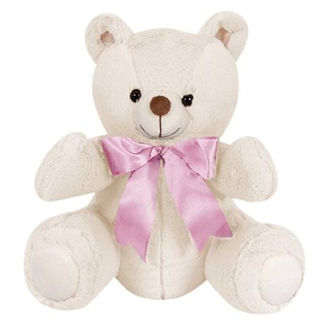 Ursa Pelúcia Importada Pequena Marfim Laço Rosa - W.u. pelúcias Menor preço em Ursa Pelúcia Importada Pequena Marfim Laço Rosa - W.u. pelúcias