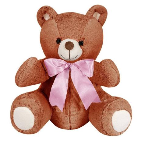 Ursa Pelúcia Importada Pequena Marrom Laço Rosa - W.u. pelúcias Menor preço em Ursa Pelúcia Importada Pequena Marrom Laço Rosa - W.u. pelúcias