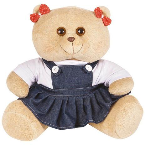 Ursa Soft Gigante Vestido Jeans Laço Vermelho - Mury baby Menor preço em Ursa Soft Gigante Vestido Jeans Laço Vermelho - Mury baby