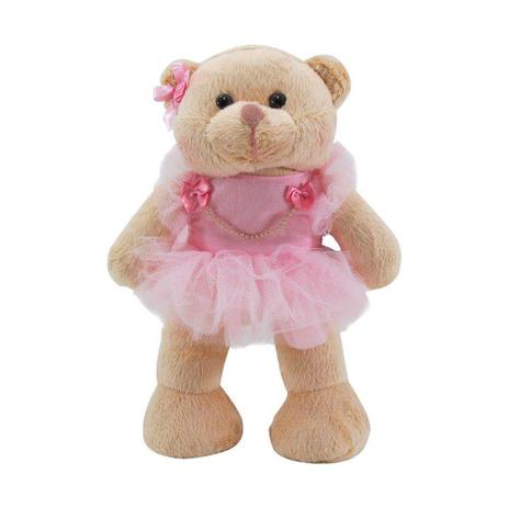 Ursa Soft Média Bailarina em Pé Vestido Rosa Tule Laço - Mury baby Menor preço em Ursa Soft Média Bailarina em Pé Vestido Rosa Tule Laço - Mury baby