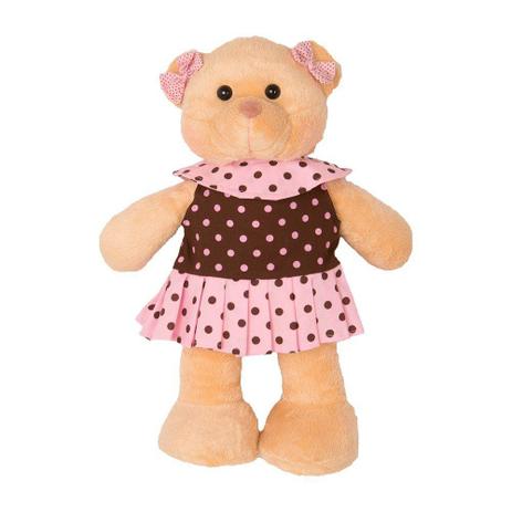 Ursa Soft Média em Pé Vestido Bolinhas Rosa e Marrom Laço - Mury baby Menor preço em Ursa Soft Média em Pé Vestido Bolinhas Rosa e Marrom Laço - Mury baby