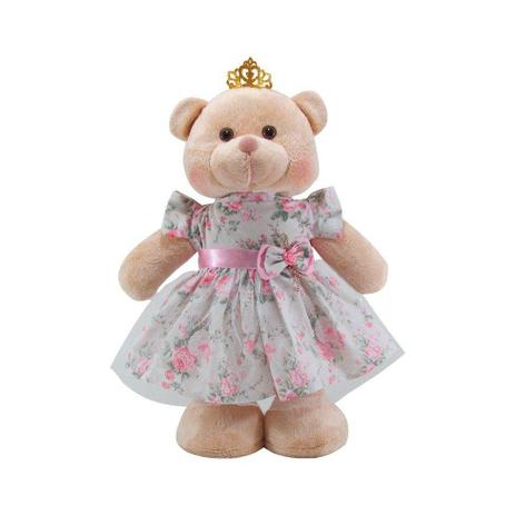 Ursa Soft Média em Pé Vestido Floral Faixa Rosa com Coroa - Mury baby Menor preço em Ursa Soft Média em Pé Vestido Floral Faixa Rosa com Coroa - Mury baby