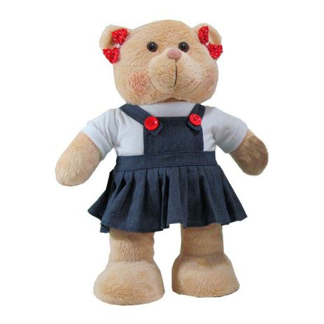Ursa Soft Média em Pé Vestido Jeans Laço Vermelho - Mury baby Menor preço em Ursa Soft Média em Pé Vestido Jeans Laço Vermelho - Mury baby