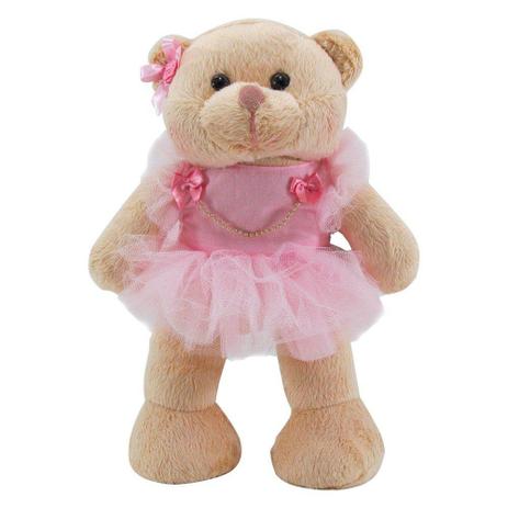 Ursa Soft Média Grande em Pé Vestido Rosa Tule Laço - Mury baby Menor preço em Ursa Soft Média Grande em Pé Vestido Rosa Tule Laço - Mury baby