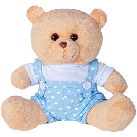 Urso Soft Gigante Jardineira Bolinhas Azul e Branco - Mury baby Menor preço em Urso Soft Gigante Jardineira Bolinhas Azul e Branco - Mury baby