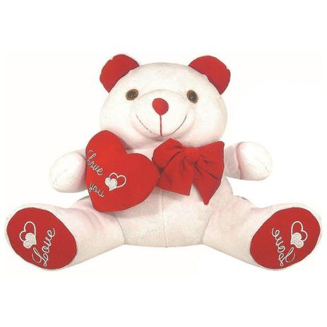 Urso Soft Médio Branco com Laço Coração Plush Vermelho Love - Mury baby Menor preço em Urso Soft Médio Branco com Laço Coração Plush Vermelho Love - Mury baby