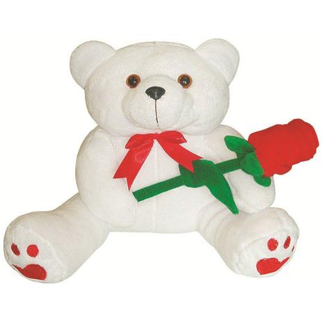 Urso Soft Médio Branco com Laço e Rosa Vermelha - Mury baby Menor preço em Urso Soft Médio Branco com Laço e Rosa Vermelha - Mury baby