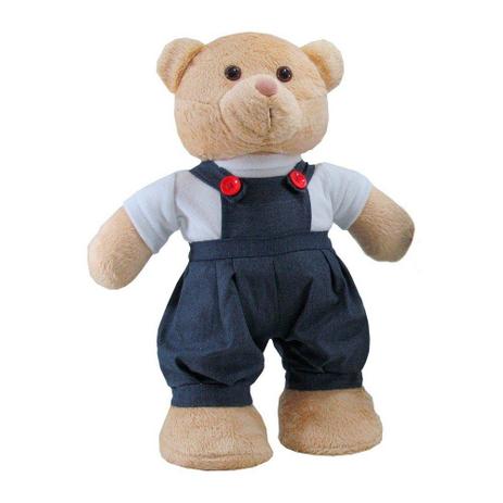 Urso Soft Médio em Pé Jardineira Jeans Botão Vermelho - Mury baby Menor preço em Urso Soft Médio em Pé Jardineira Jeans Botão Vermelho - Mury baby