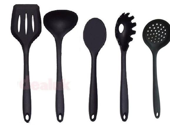 Utensílios De Silicone Preto Cabo De Silicone Maciço 5 Pçs - Clink Menor preço em Utensílios De Silicone Preto Cabo De Silicone Maciço 5 Pçs - Clink