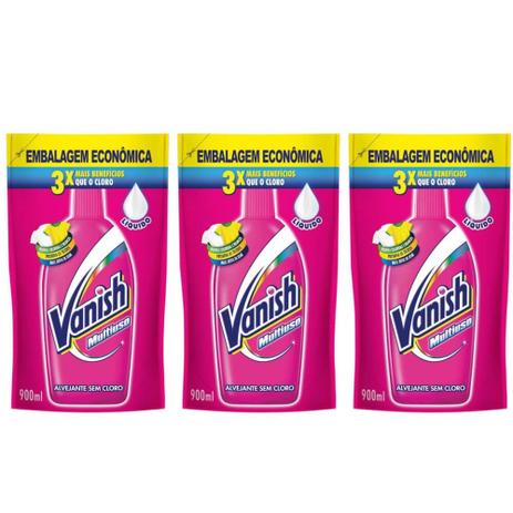 Vanish S/ Cloro Alvejante Líquido 900ml (Kit C/03) Menor preço em Vanish S/ Cloro Alvejante Líquido 900ml (Kit C/03)