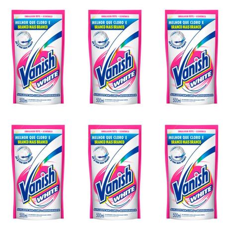 Vanish White Alvejante Líquido Refil 500ml (Kit C/06) Menor preço em Vanish White Alvejante Líquido Refil 500ml (Kit C/06)