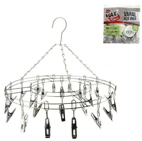 Varal Aço Inox Suspenso Roupa Intima 20 Prendedores - Clink Menor preço em Varal Aço Inox Suspenso Roupa Intima 20 Prendedores - Clink