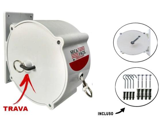 Varal Retrátil 30m Nylon Recolhível Seca Fácil + Kit Bucha - DIVERSIDADES Menor preço em Varal Retrátil 30m Nylon Recolhível Seca Fácil + Kit Bucha - DIVERSIDADES