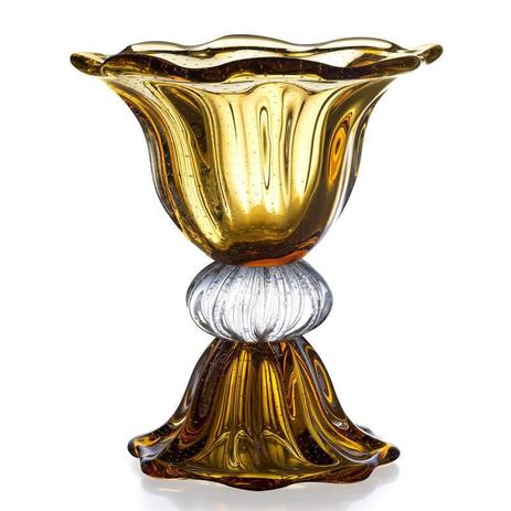 Vaso com Base de Cristal Murano Âmbar 40cm - São Marcos Menor preço em Vaso com Base de Cristal Murano Âmbar 40cm - São Marcos