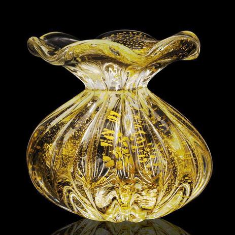 Vaso Cristal Murano Trouxinha Transparente Po Ouro 24k 12x10cm Sao Marcos Menor preço em Vaso Cristal Murano Trouxinha Transparente Po Ouro 24k 12x10cm Sao Marcos