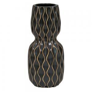 Vaso Decorativo de Cerâmica Preto com Desenhos Geométricos - Decorafast Menor preço em Vaso Decorativo de Cerâmica Preto com Desenhos Geométricos - Decorafast