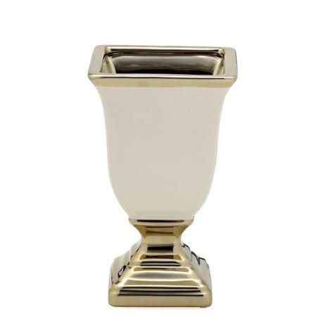 Vaso Decorativo em Cerâmica Creme e Dourado - Mabruk Menor preço em Vaso Decorativo em Cerâmica Creme e Dourado - Mabruk