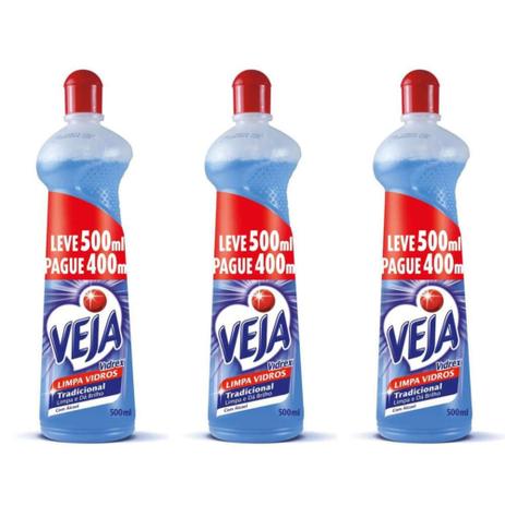 Veja Vidrex Limpa Vidros Tradicional 500ml (Kit C/03) Menor preço em Veja Vidrex Limpa Vidros Tradicional 500ml (Kit C/03)