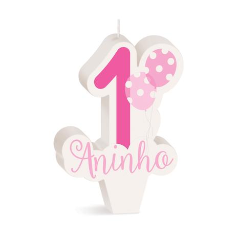 Vela Aniversário 1 Ano Balões Rosa - Cromus Menor preço em Vela Aniversário 1 Ano Balões Rosa - Cromus